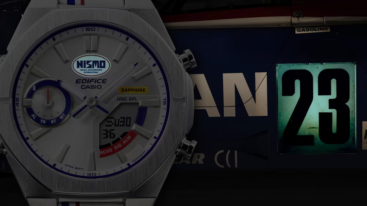 NISMO Casio collaboration watch in LIMITED EDITION - photo of the glowing logo - JDM Import