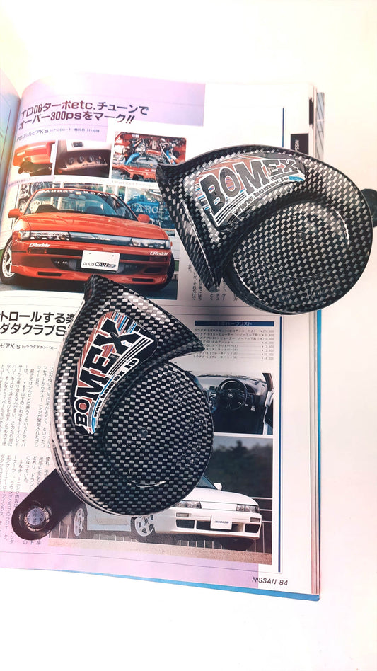 Rare BOMEX carbon clacson horns - photo details - Mad Hero JDM Import