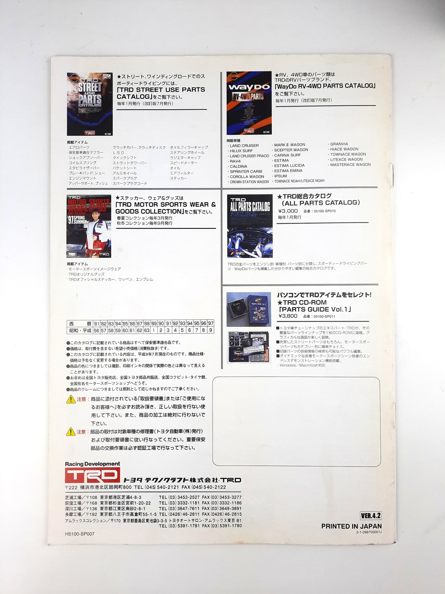 Toyota TRD Street parts catalog 1997 - back page details - JDM Import
