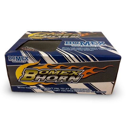 BOMEX CARBON CLACSON HORNS New old stock in box - Side view of the box