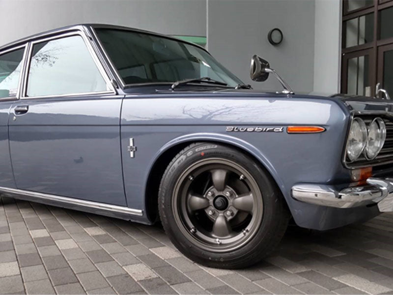 GOTTI WHEELS by Colin Project photo showing the wheel mounted on a vintage Datsun Bluebird | Mad Hero