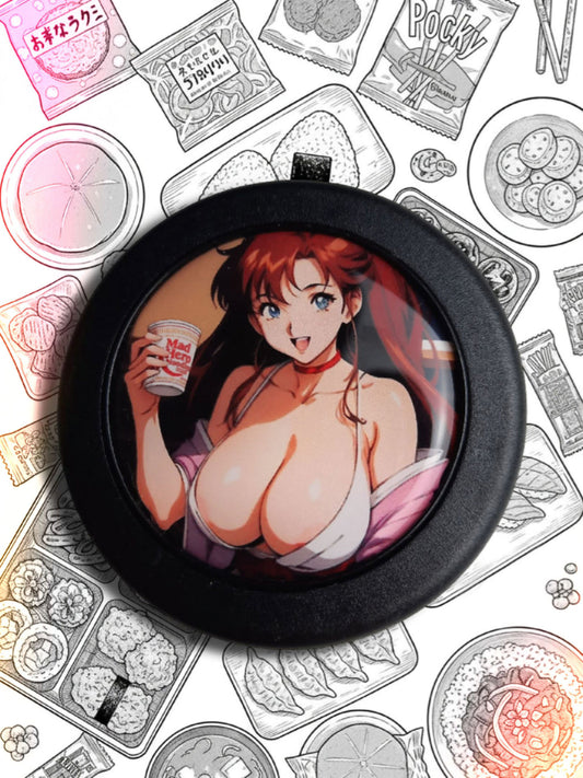 MAD HERO CUP NOODLES HORN BUTTON - TOUGE BATTLE!™ - Photo of the JDM horn button on manga background