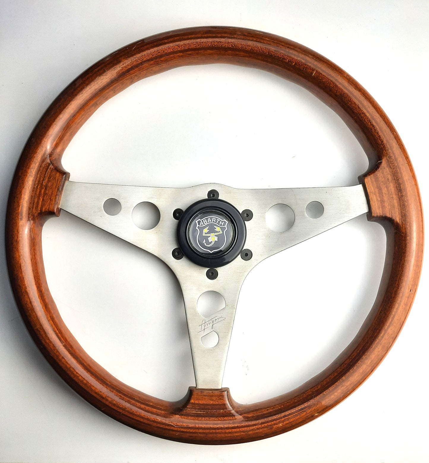 Rare Arrigoni steering wheel with Abarth horn button, 350mm size - JDM Import