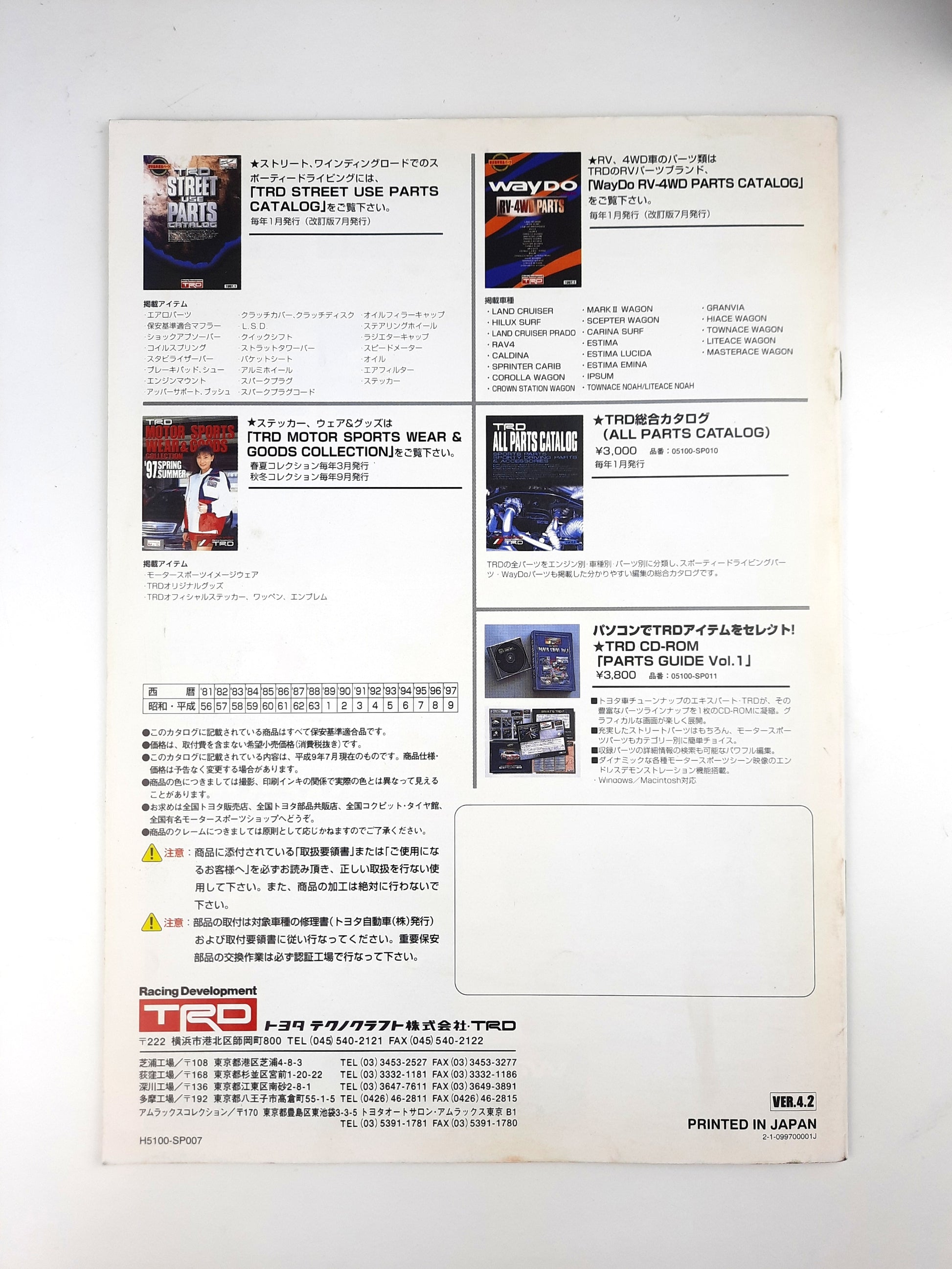 Toyota TRD Street parts catalog 1997 - back page details - JDM Import